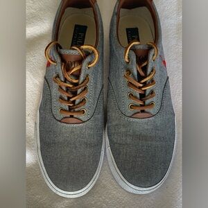 Polo Ralph Lauren Vaughn Gray Canvas Men's Sneakers Shoes Size 9 D Leather Laces